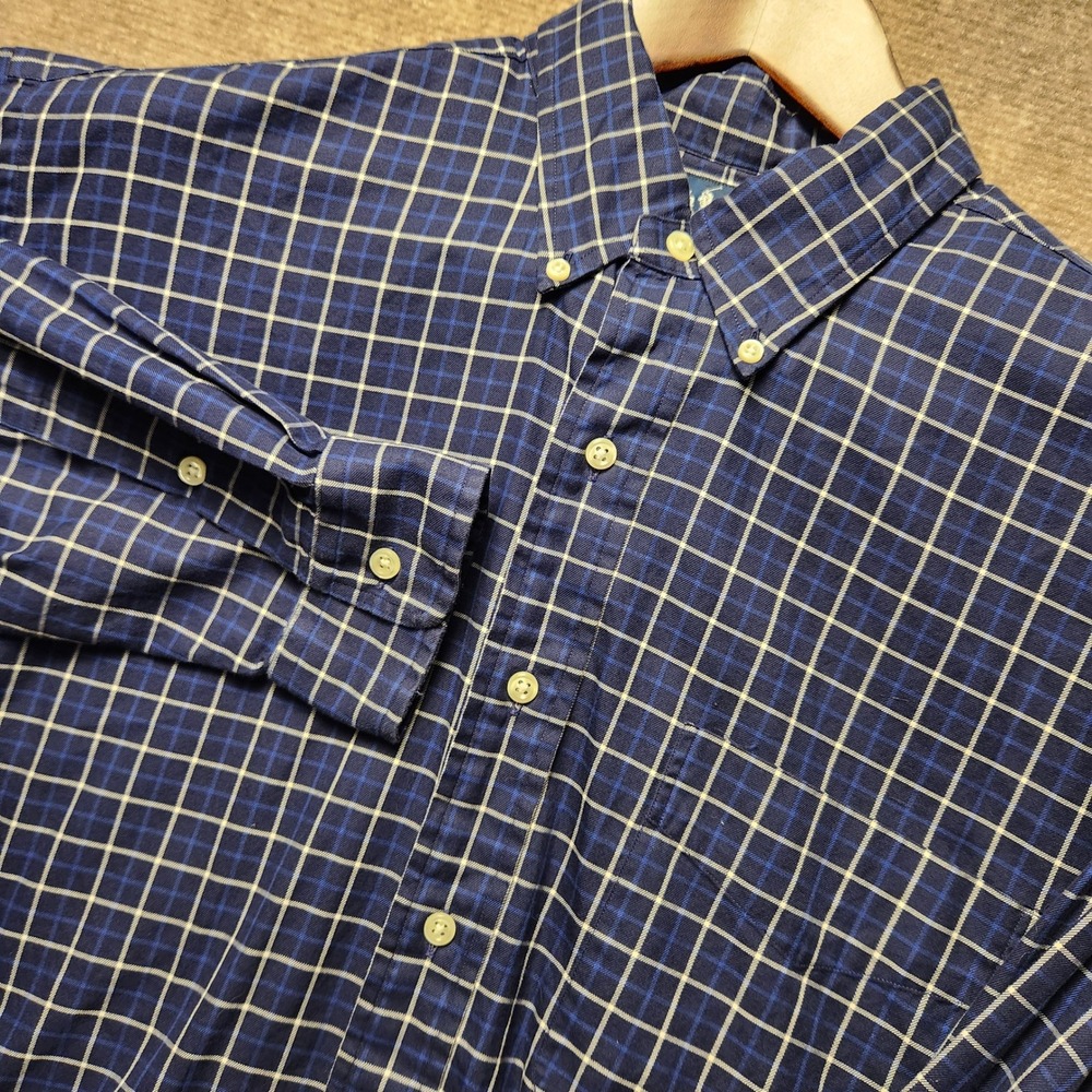 Ralph Lauren Button Down Shirt Mens L Blue White Blake Grid‎ Check Cotton